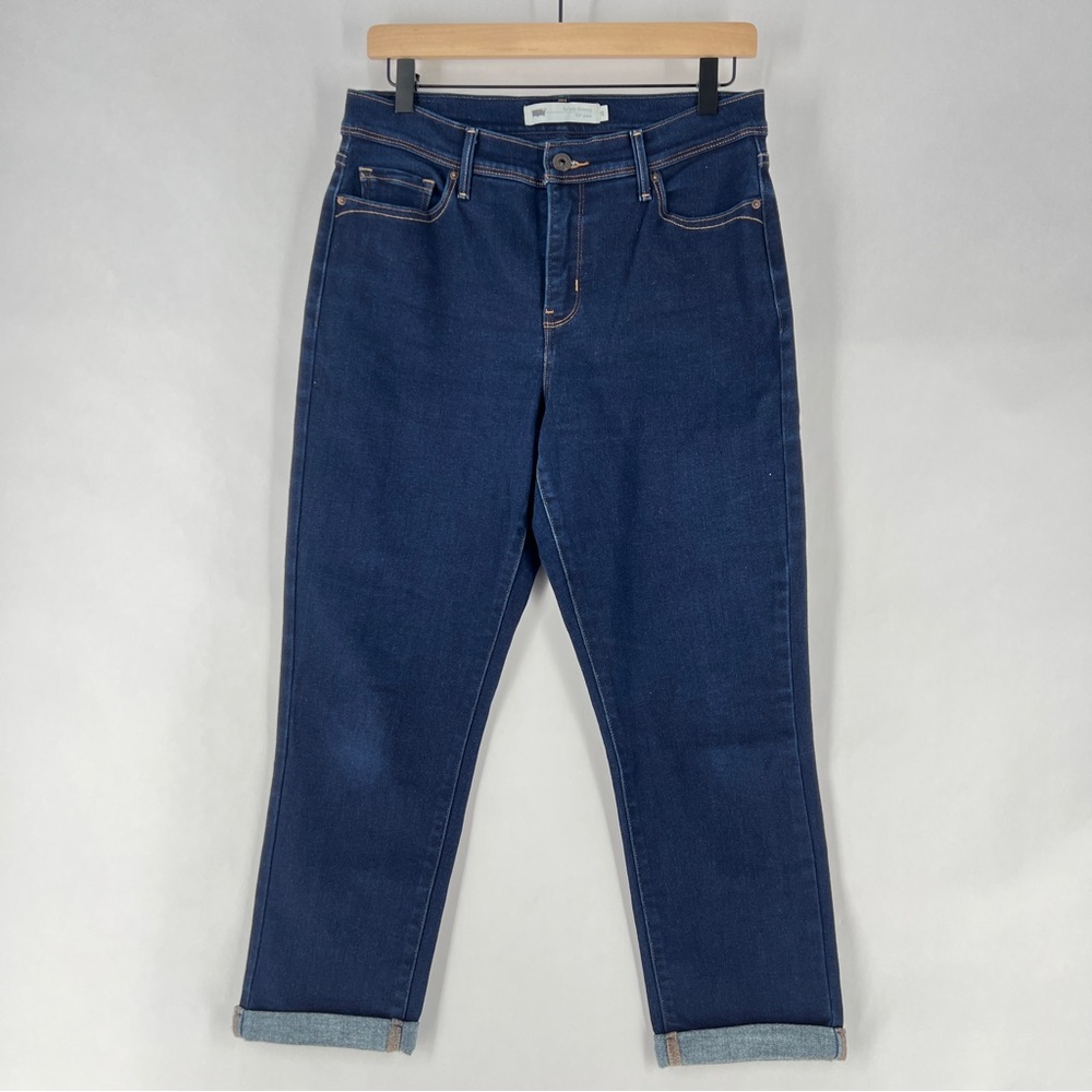Levis 512 Perfectly Slimming Jeans Stretch Dark Wash Denim High Rise Crop Size 8